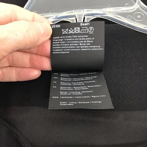 Annette Goertz Wool Blend Dress W/Lamb Leather Sleeves Black Career size 38